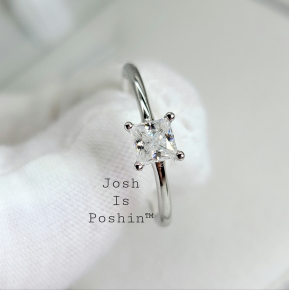 0.60CT. Princess cut Moissanite 4 prong ring in 18K gold over sterling silver - Picture 11 of 14